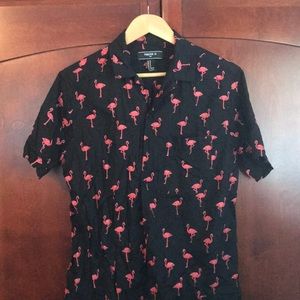 New Men’s M, short-sleeve button up Pink Flamingo